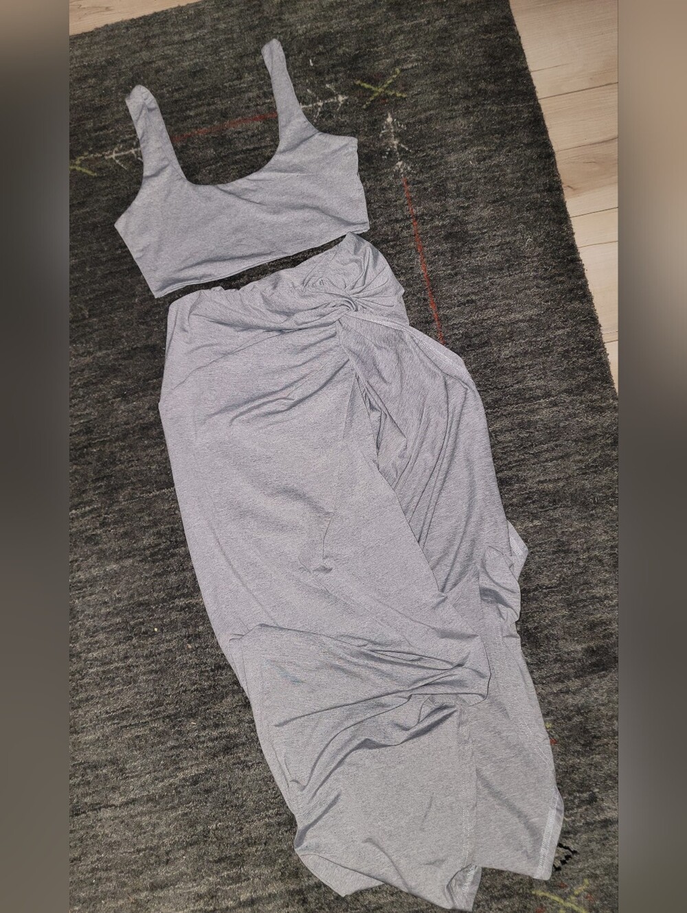 Grey Two-Piece Crop Top & Maxi Skirt Set | Size Small NEW